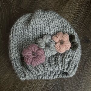 Cozy Knit hat with Floral Accents. New!